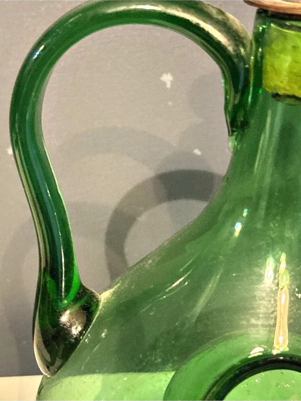 Glass Decanter Green Vintage Italian Hand Blown Mid Century Bar Decor